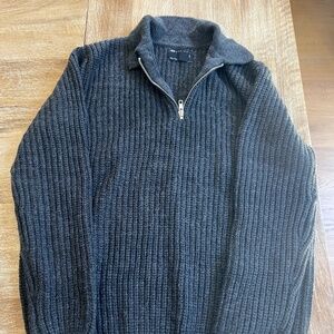 ASOS DESIGN heavyweight wool mix ribbed 1/4 zip sweater in charcoal   - 2XS